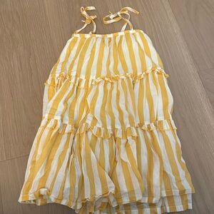 Great condition 2T Pink Chicken Yellow and White striped tiered tie strap dress